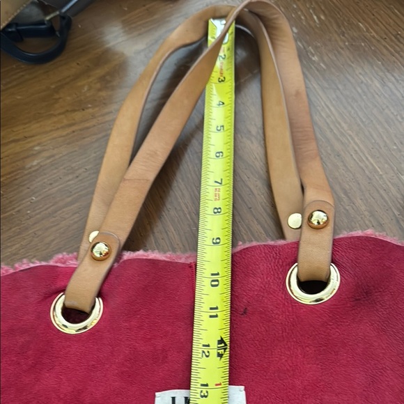UGG Australia Red Suede Shoulder Tote Bag with Leather Handles Shearling Lined - Picture 14 of 16